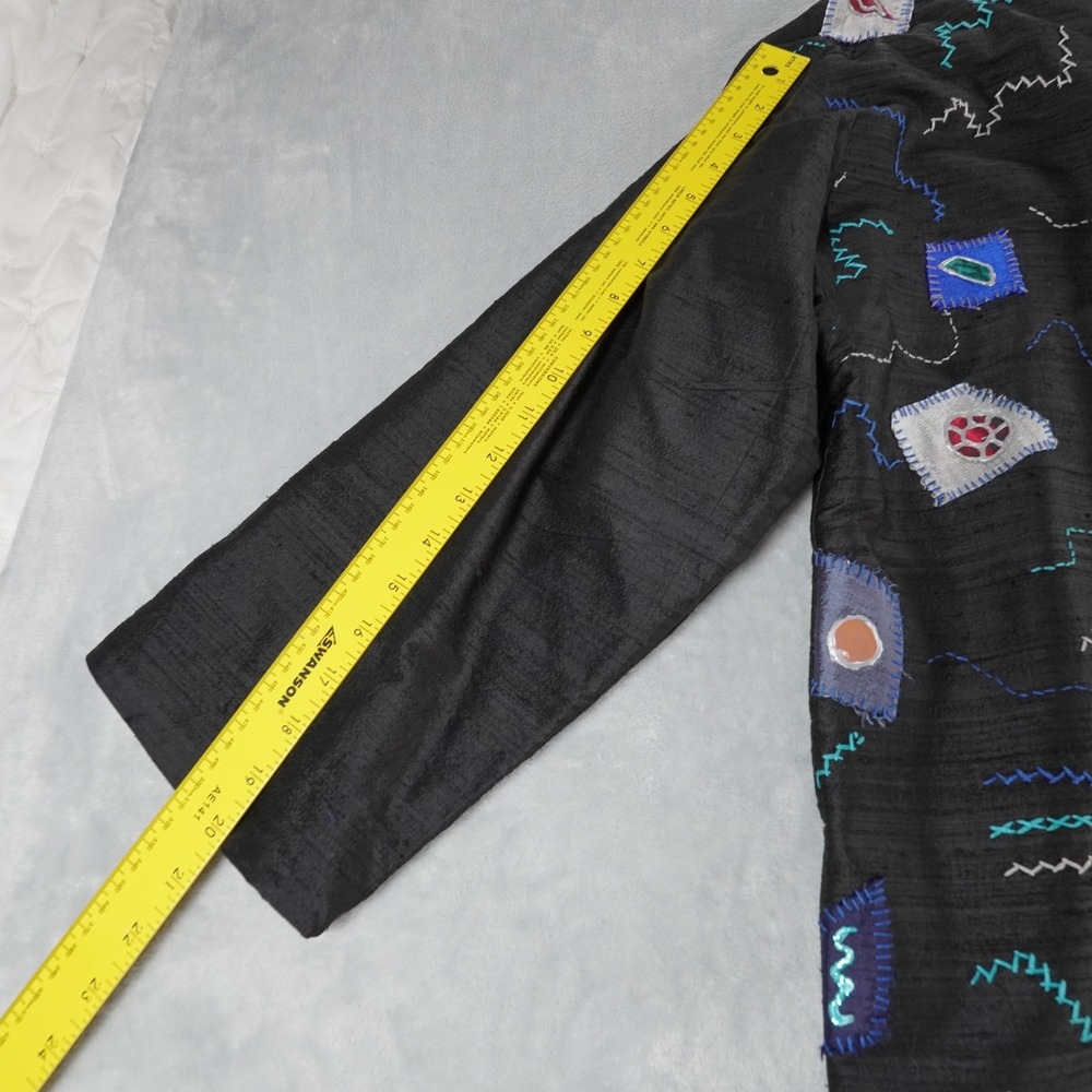 Dina Kohn Artwear Silk Taffeta Kimono Open Jacket OS Black Embroidered Vtg 90s - Picture 7 of 12